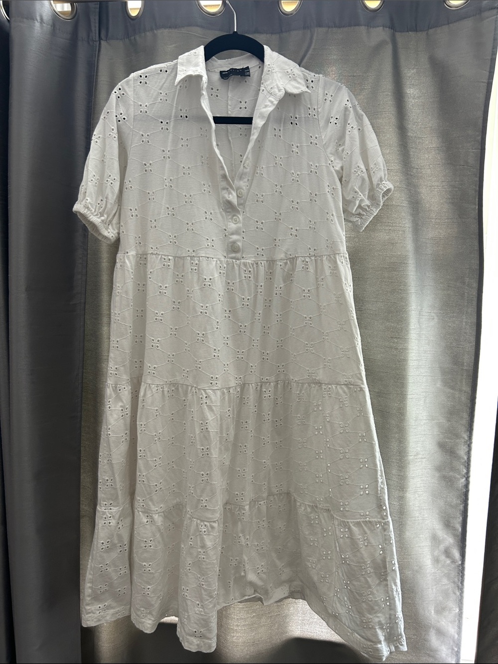 White Eyelet Short-Sleeve Tiered Dress